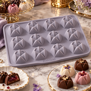 Lavender tray with repeated angular geometric dessert cavities