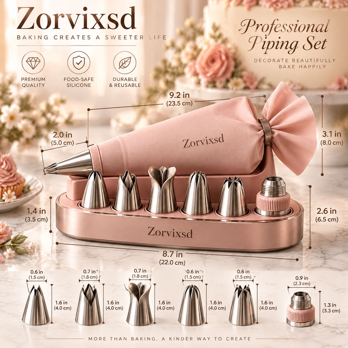 Zorvixsd™ Rose-Tone Piping Bag and Nozzle Organizer Set
