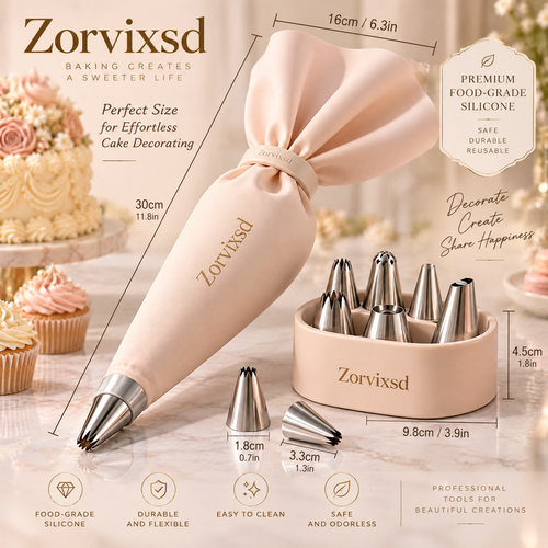 Zorvixsd™ Cream Piping Bag and Metal Tip Set
