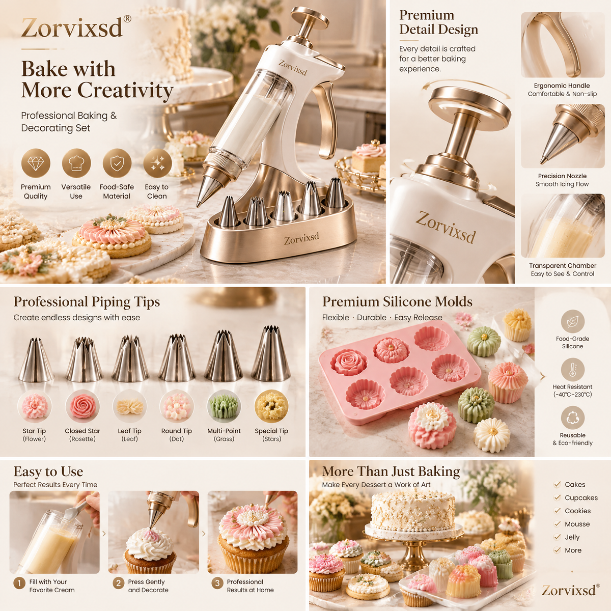 Zorvixsd™ Press-Action Cake Decorating Dispenser Set