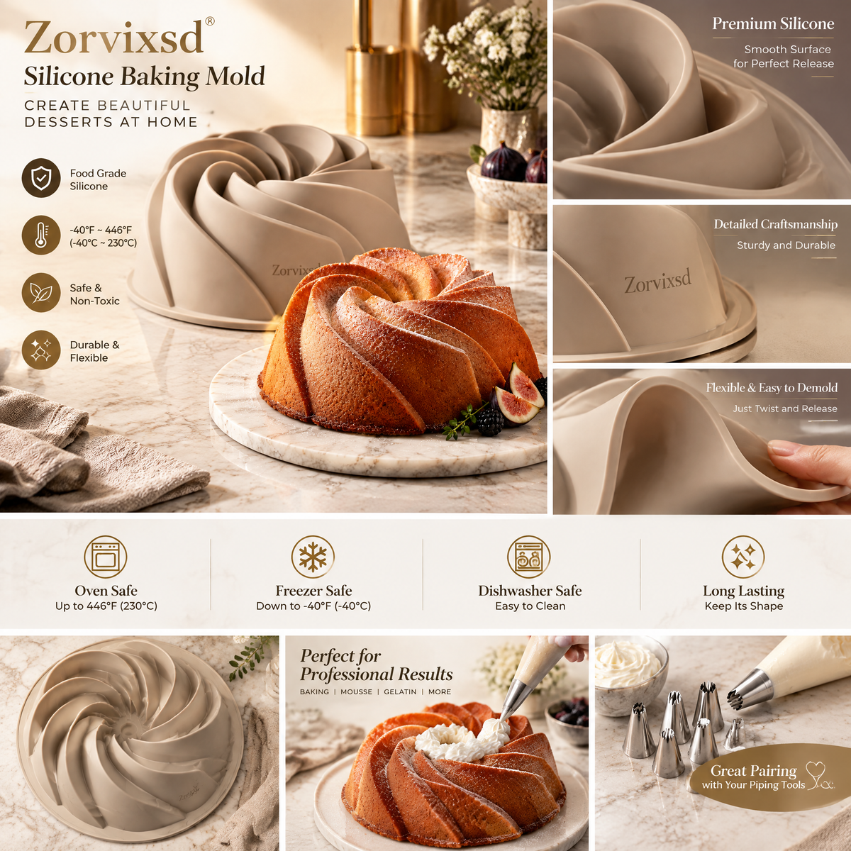 Zorvixsd™ Sculpted Spiral Bundt Cake Mold