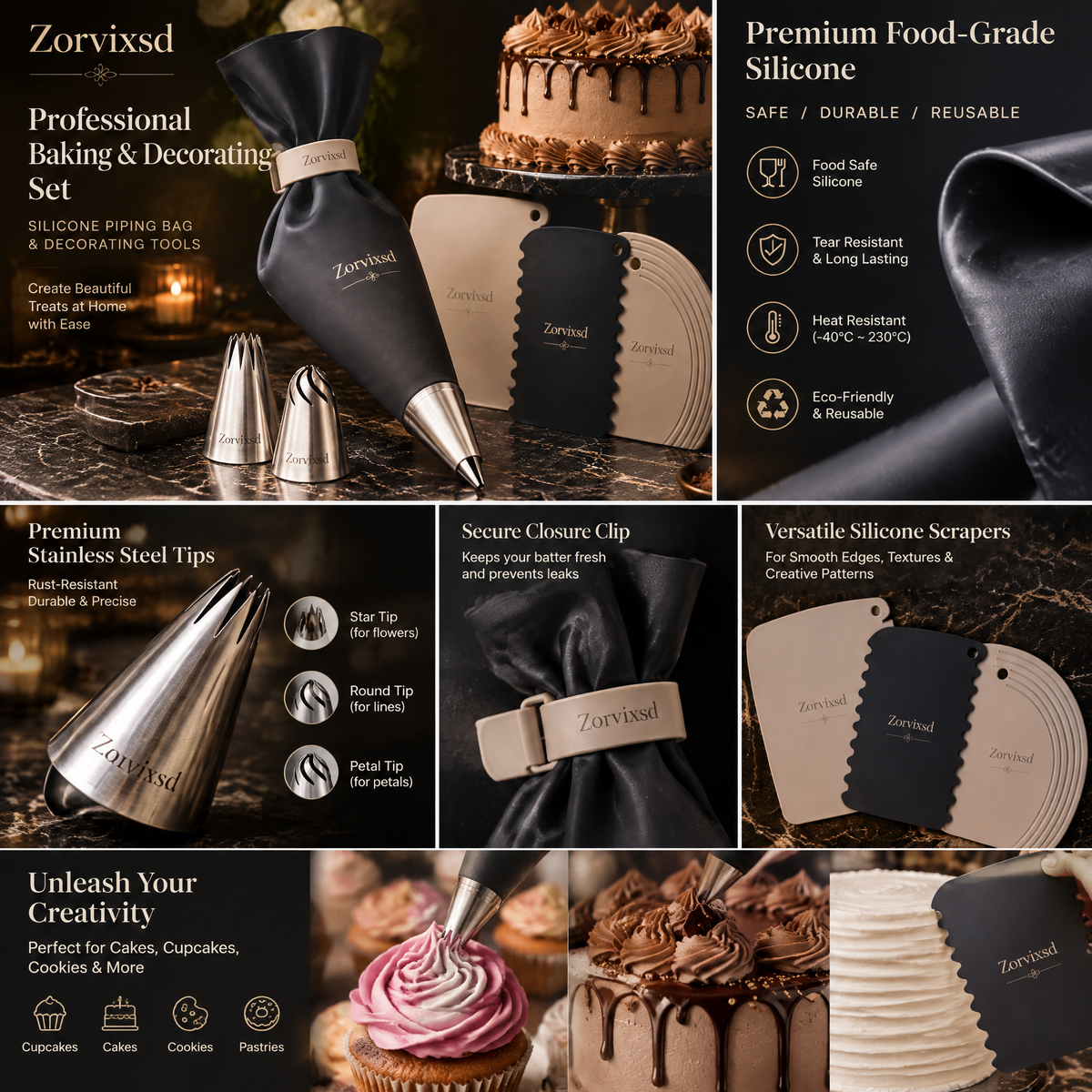 Zorvixsd™ Dark-Tone Cake Decorating Kit