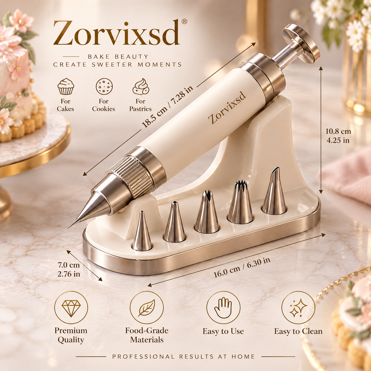 Zorvixsd™ Precision Icing Syringe with Nozzle Stand